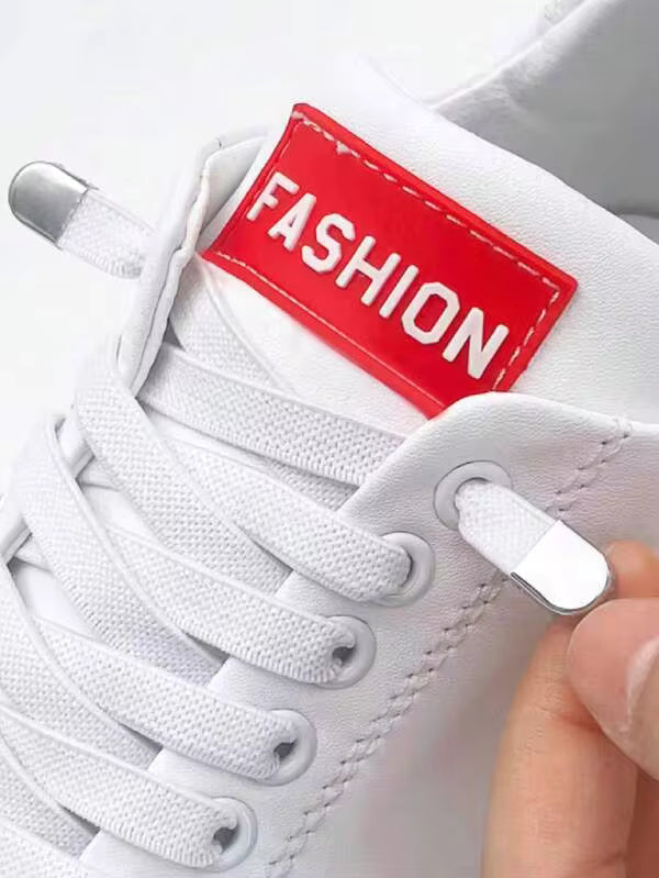 1pair No-Tie Shoelaces, White Polyester Unisex Accessories For Sneakers,Casual Shoes,White Shoes,Basketball Shoes,Trainers Running Shoes