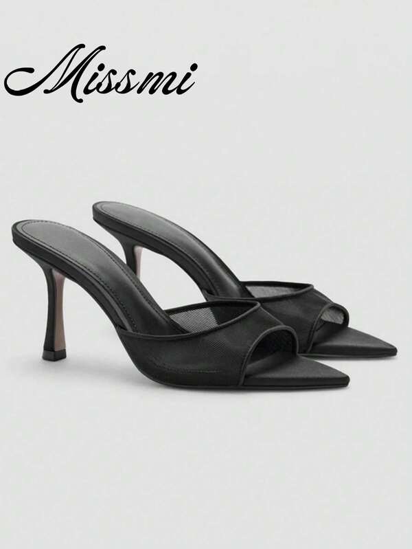 2026 New Summer Women Mule Shoes, Pointed Toe High Heel Slip-On Sandals, Fashionable Strap Outdoor Slippers